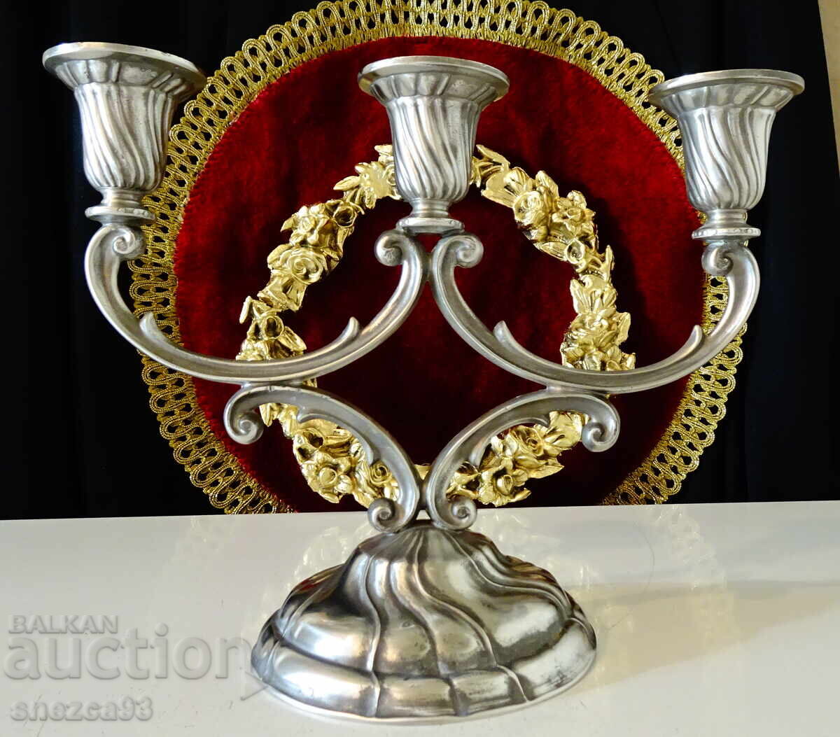 Τρίφωτος κηροπήγιο, τριπλό κηροπήγιο από κασσίτερο, Art Nouveau