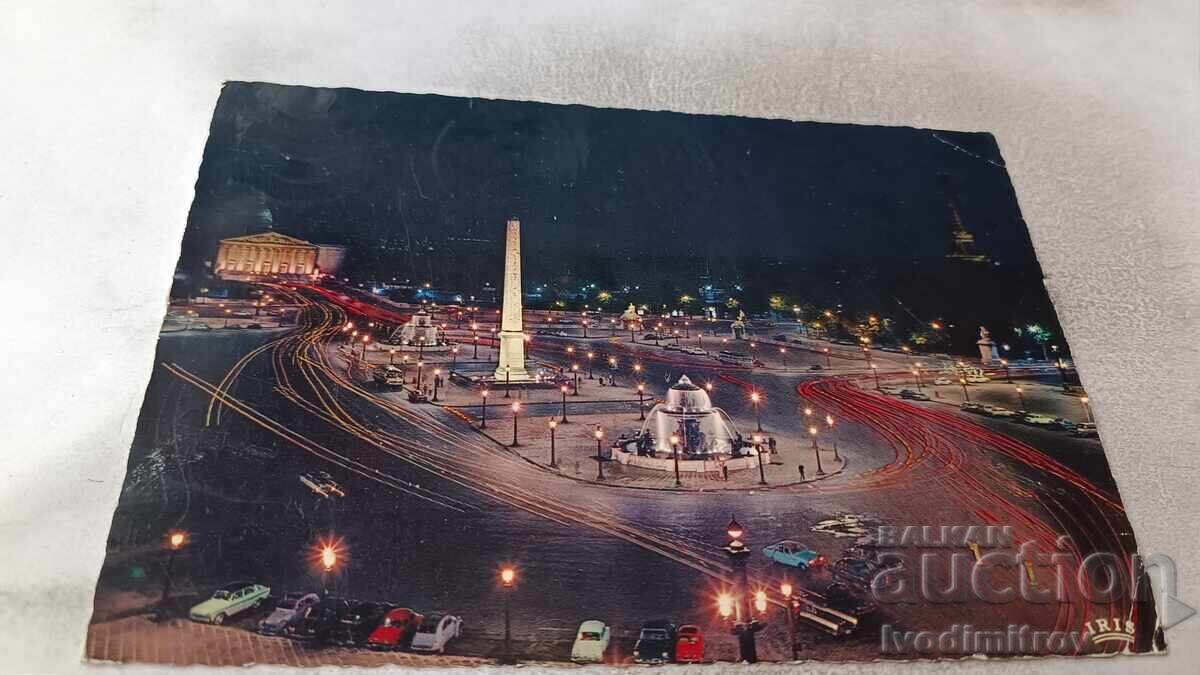 Postcard Paris Place de la Concorde Illuminated 1967