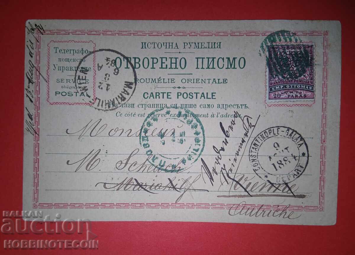 TRAVEL POSTCARD PLOVDIV VIENNA TURKEY EASTERN RUMELIA 1884