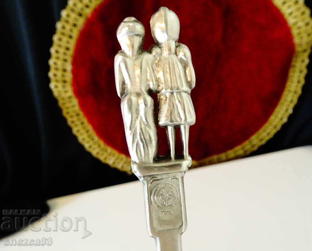Lingură de cositor pentru nuntă de cositor cu figurine de soți, înger, etc - 5