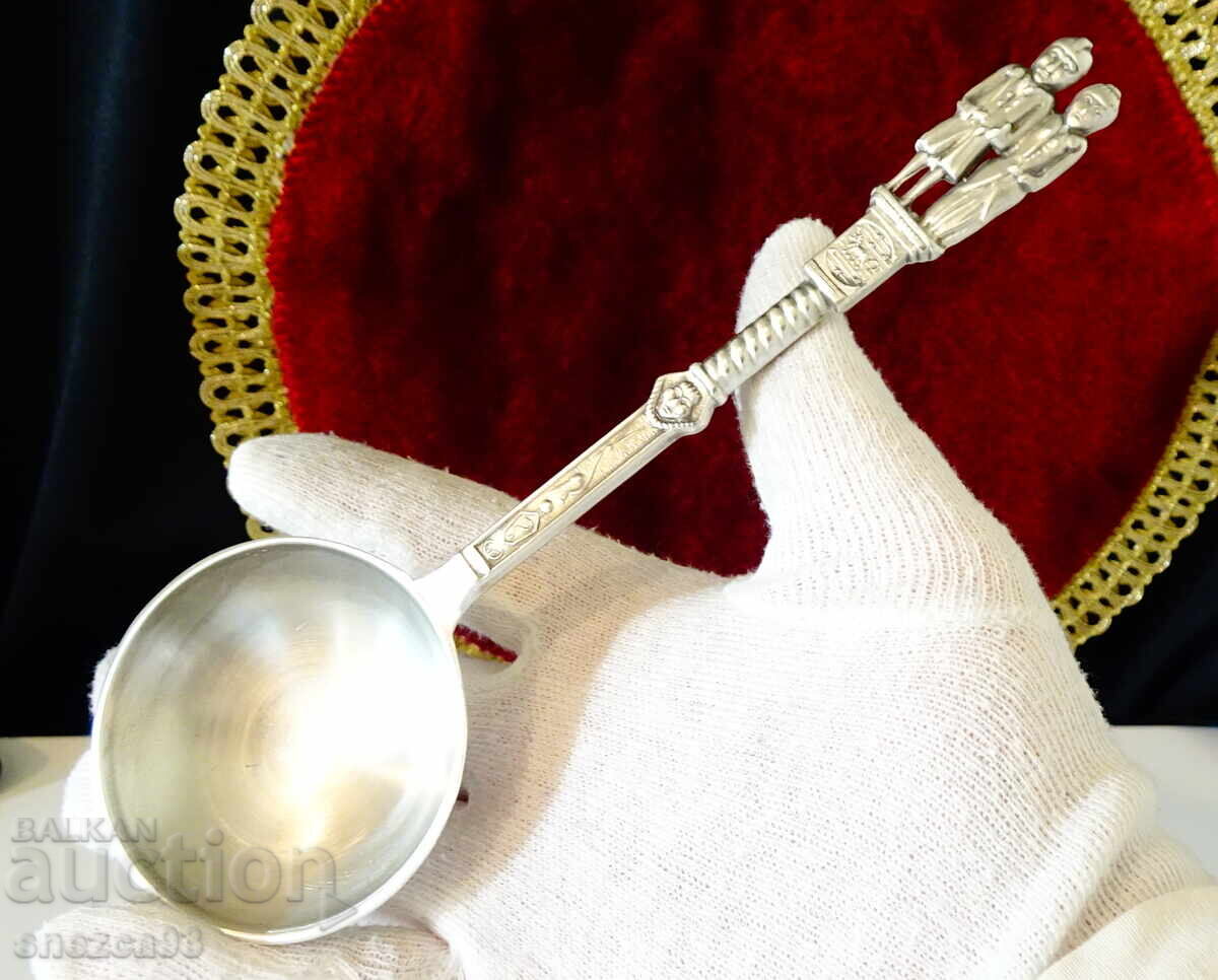 Lingură de cositor pentru nuntă de cositor cu figurine de soți, înger, etc