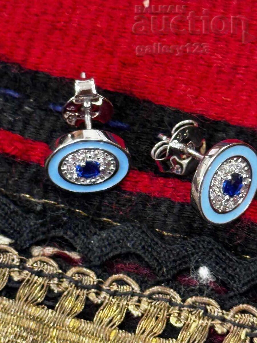 Auction New 925 silver earrings with enamel, sapphire, rhodium-plated Auction New 925 silver earrings with enamel, sapphire, rhodium-plated