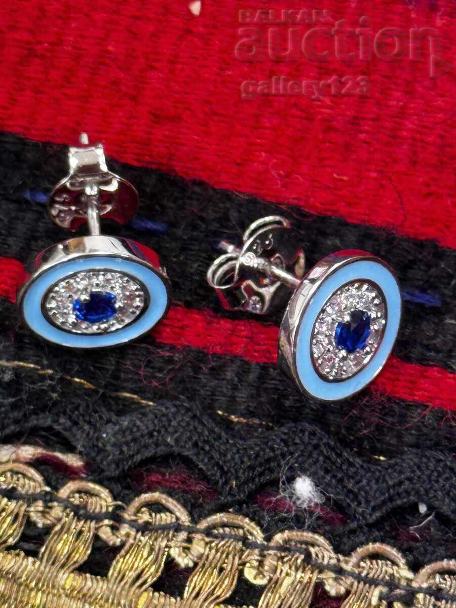 Delivery of New 925 silver earrings with enamel, sapphire, rhodium-plated Delivery of New 925 silver earrings with enamel, sapphire, rhodium-plated