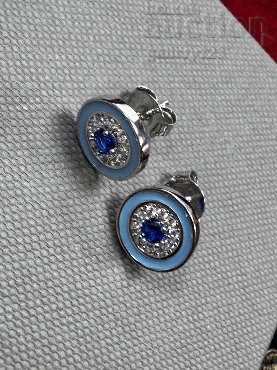 New 925 silver earrings with enamel, sapphire, rhodium-plated New 925 silver earrings with enamel, sapphire, rhodium-plated