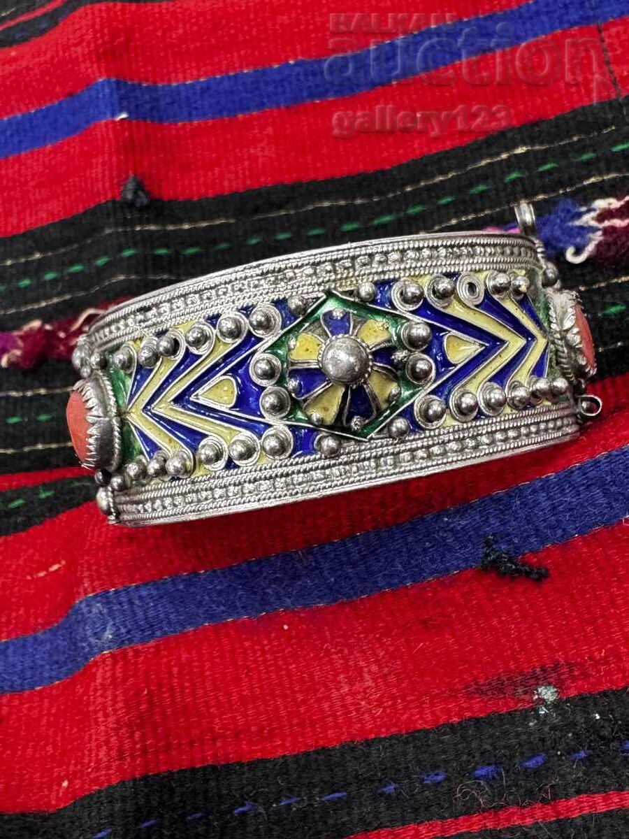 Auction Antique silver bracelet with enamel and coral Auction Antique silver bracelet with enamel and coral