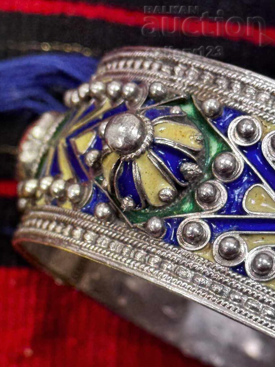 Antique silver bracelet with enamel and coral - 6 Antique silver bracelet with enamel and coral - 6