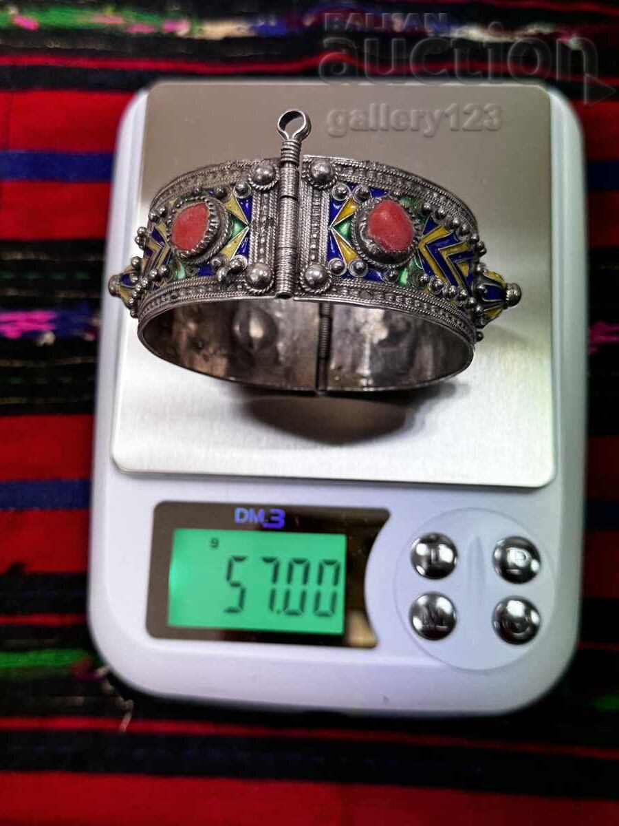 Antique silver bracelet with enamel and coral - 7 Antique silver bracelet with enamel and coral - 7