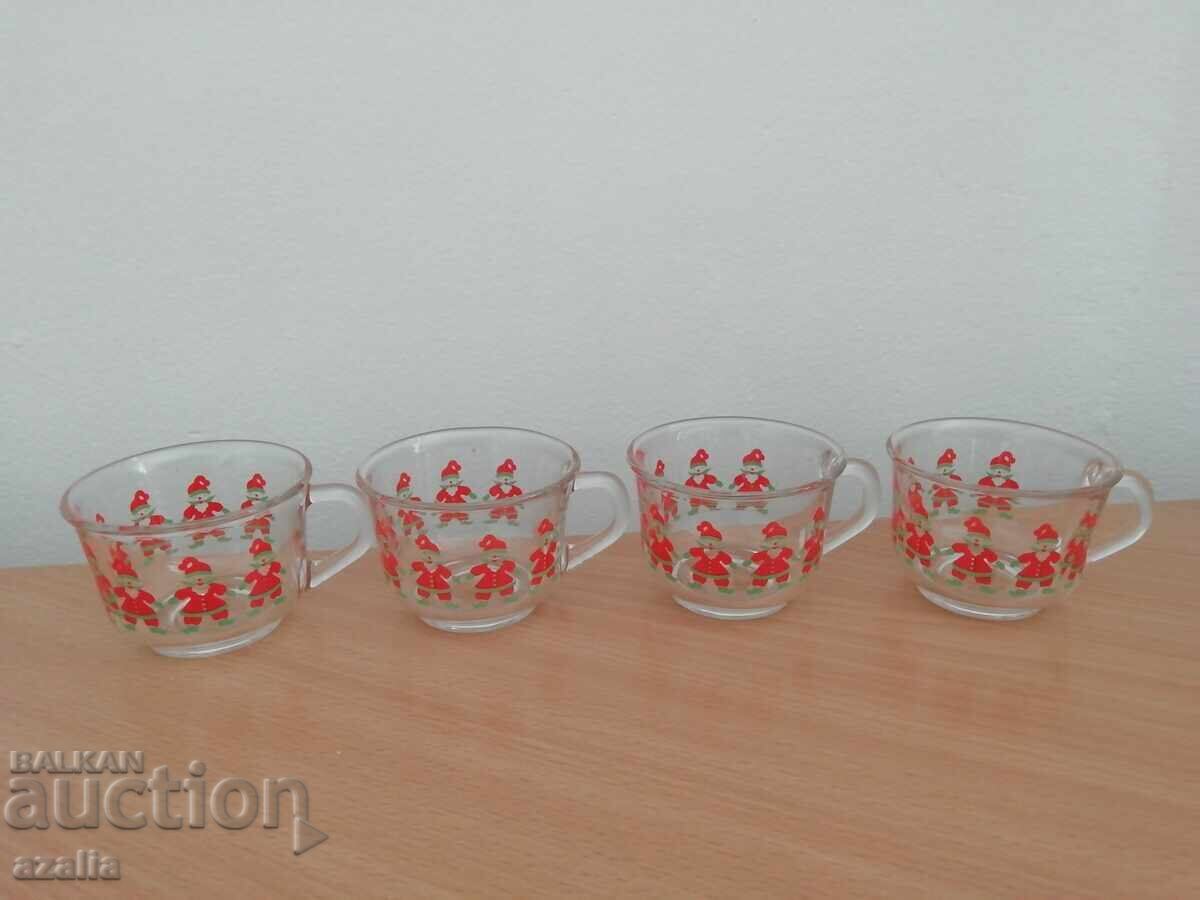 4 bucăți pahare de sticlă originale pentru vin fiert cu Moș Crăciun