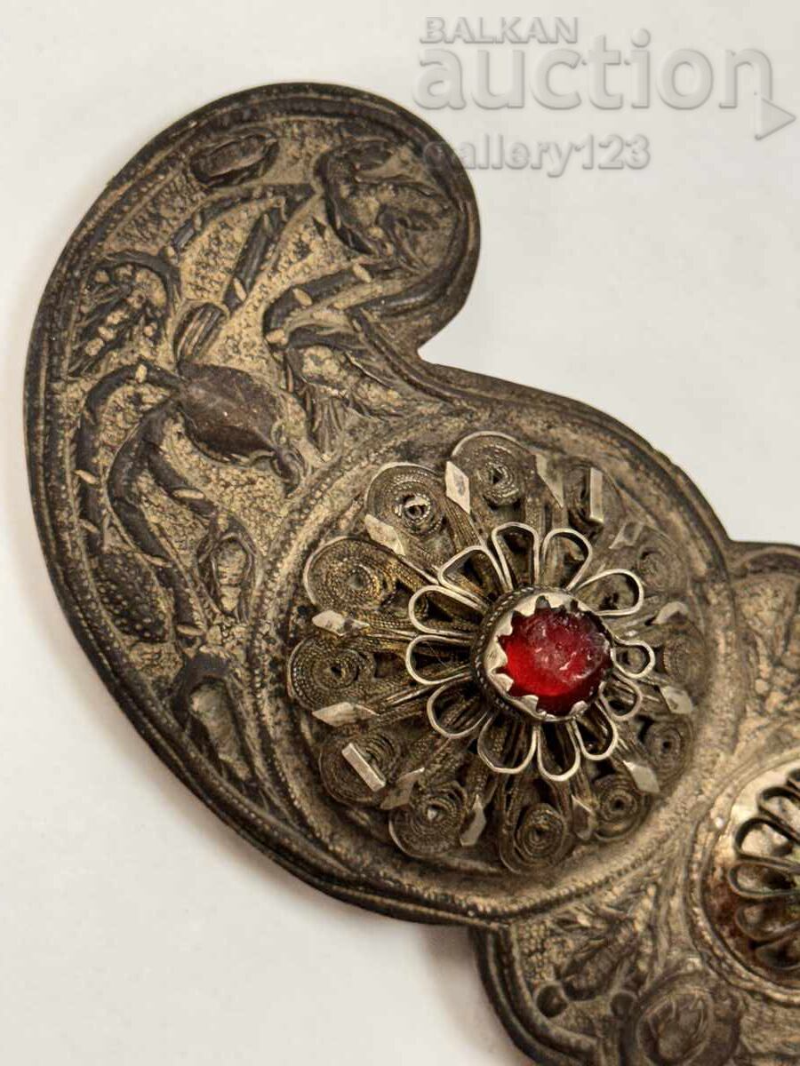 Revival-era silver filigree buckles, forged, colored glass with price 449.00 BGN | € 229.57 Revival-era silver filigree buckles, forged, colored glass with price 449.00 BGN | € 229.57