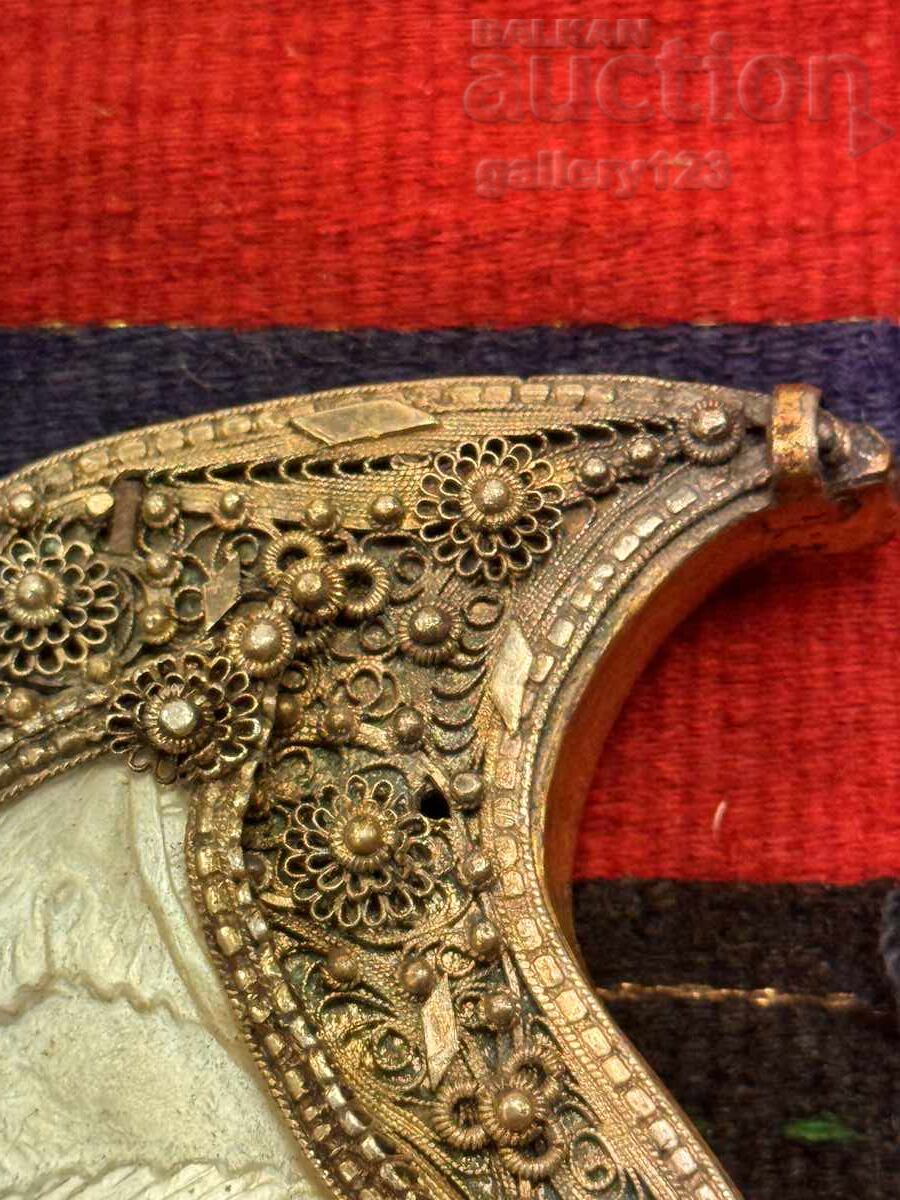 Delivery of Revivalist Panagyurishte Silver Buckle, Single, Filigree, Gilt Delivery of Revivalist Panagyurishte Silver Buckle, Single, Filigree, Gilt