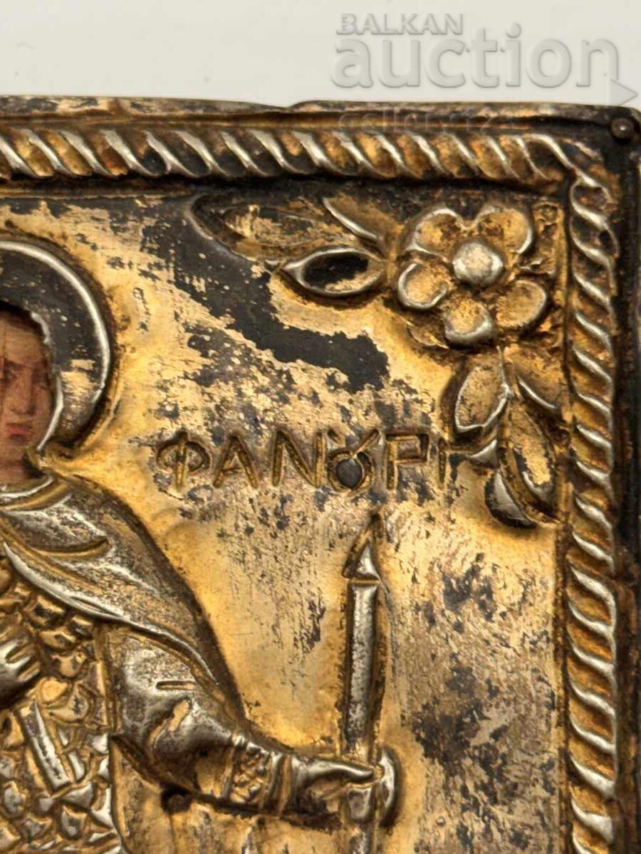 Auction Silver Greek icon forged and painted 19th century Auction Silver Greek icon forged and painted 19th century