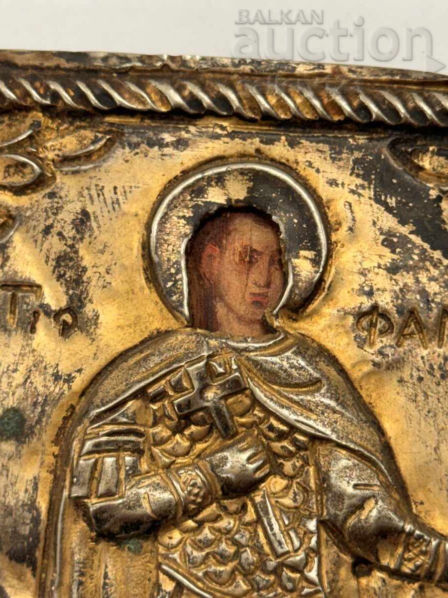 Delivery of Silver Greek icon forged and painted 19th century Delivery of Silver Greek icon forged and painted 19th century