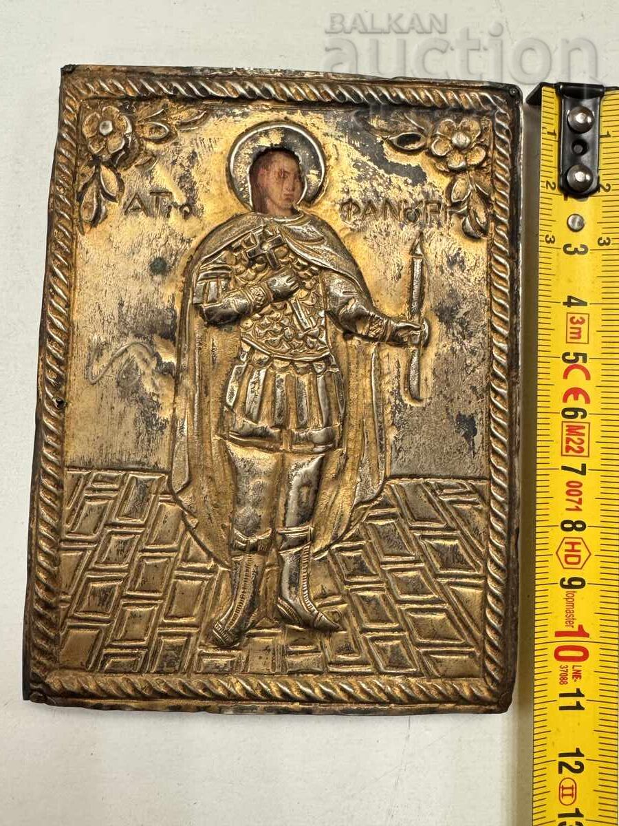 Silver Greek icon forged and painted 19th century Silver Greek icon forged and painted 19th century