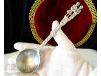 Lingură de cositor pentru nuntă de cositor, cu figuri de soți, sfânt