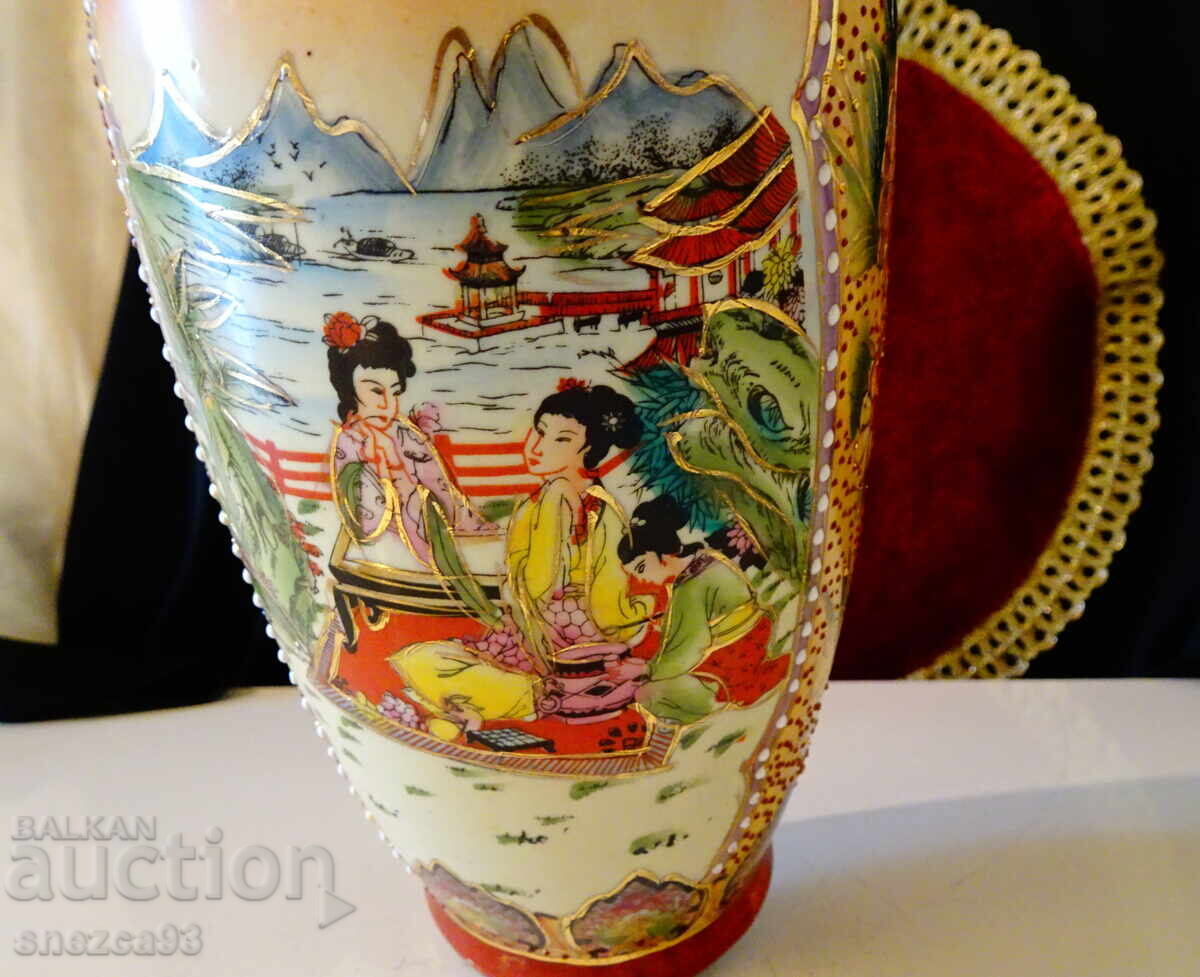 Licitație Sfeșnic japonez, porțelan japonez Satsuma și cupru pur Licitație Sfeșnic japonez, porțelan japonez Satsuma și cupru pur