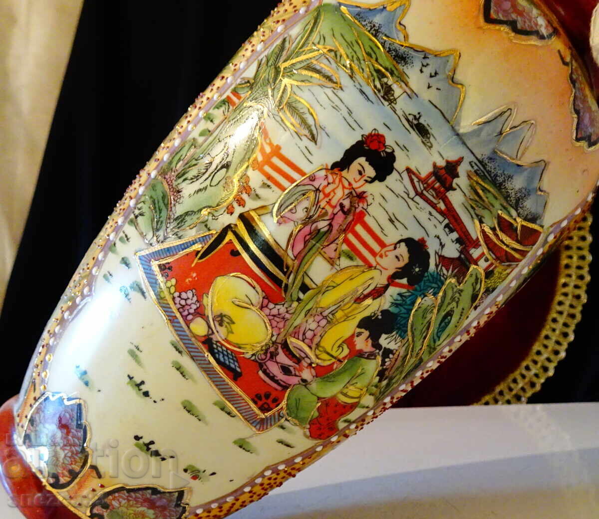 Sfeșnic japonez, porțelan japonez Satsuma și cupru pur - 5 Sfeșnic japonez, porțelan japonez Satsuma și cupru pur - 5