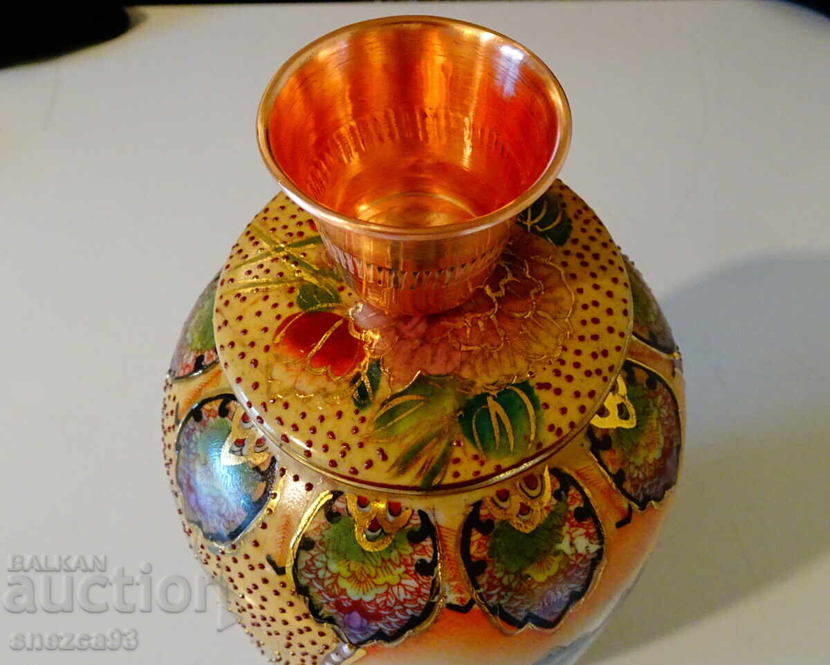 Sfeșnic japonez, porțelan japonez Satsuma și cupru pur - 6 Sfeșnic japonez, porțelan japonez Satsuma și cupru pur - 6