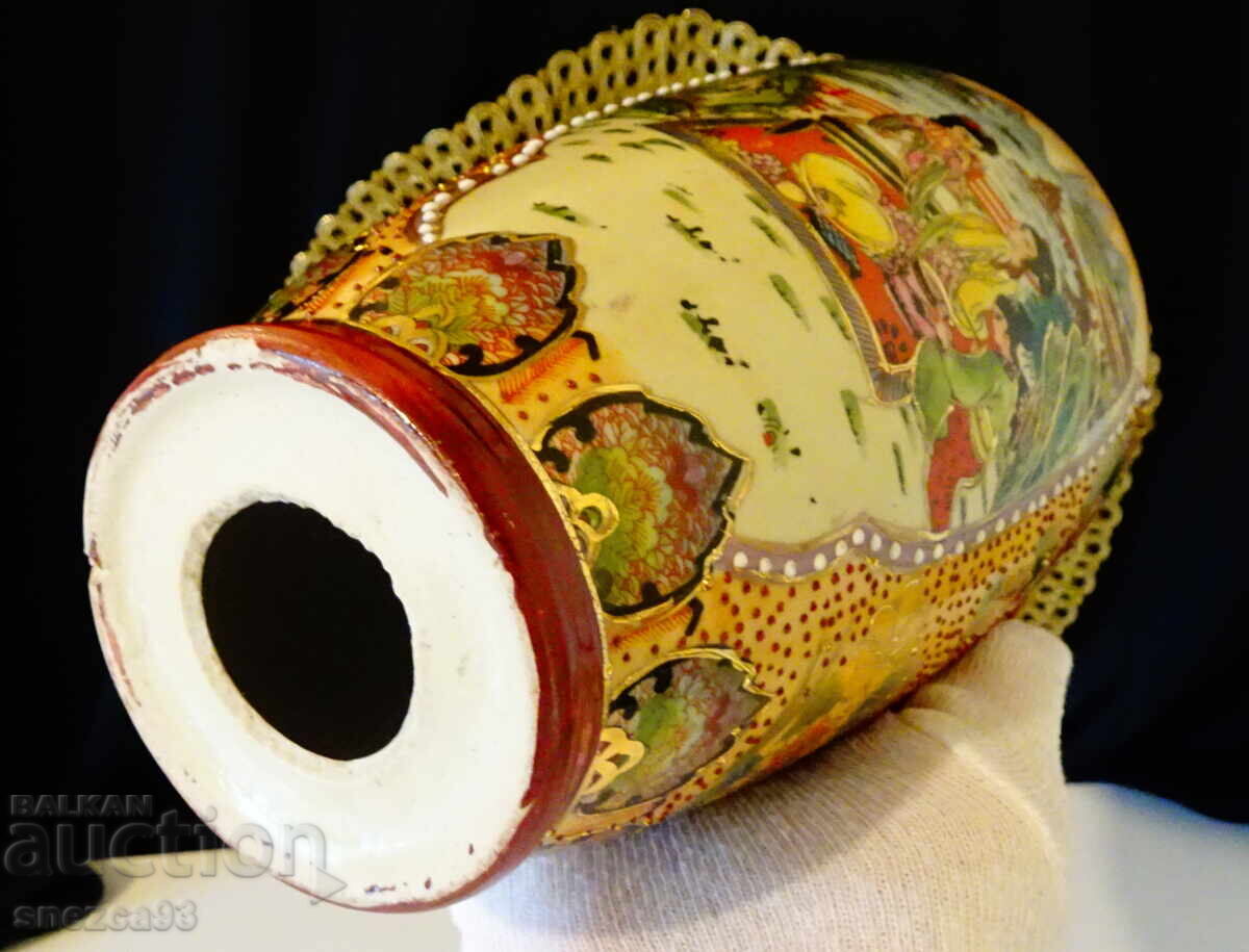 Sfeșnic japonez, porțelan japonez Satsuma și cupru pur - 7 Sfeșnic japonez, porțelan japonez Satsuma și cupru pur - 7