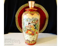 Sfeșnic japonez, porțelan japonez Satsuma și cupru pur