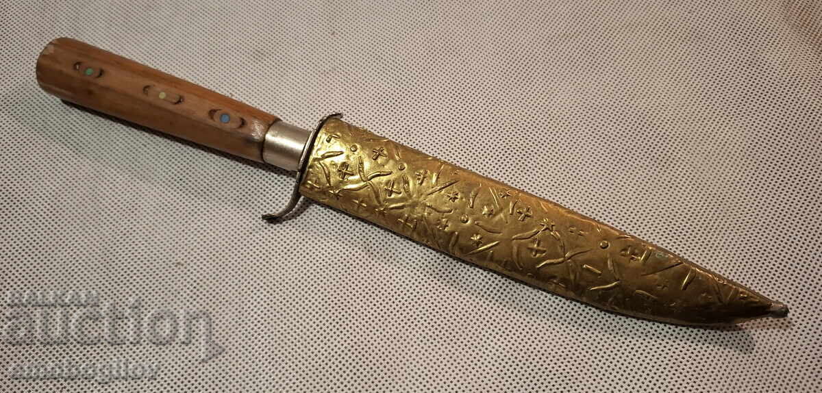 Παλαιό Κυνηγετικό Μαχαίρι με Μοναδικό Θήκη-Κοκάλινο