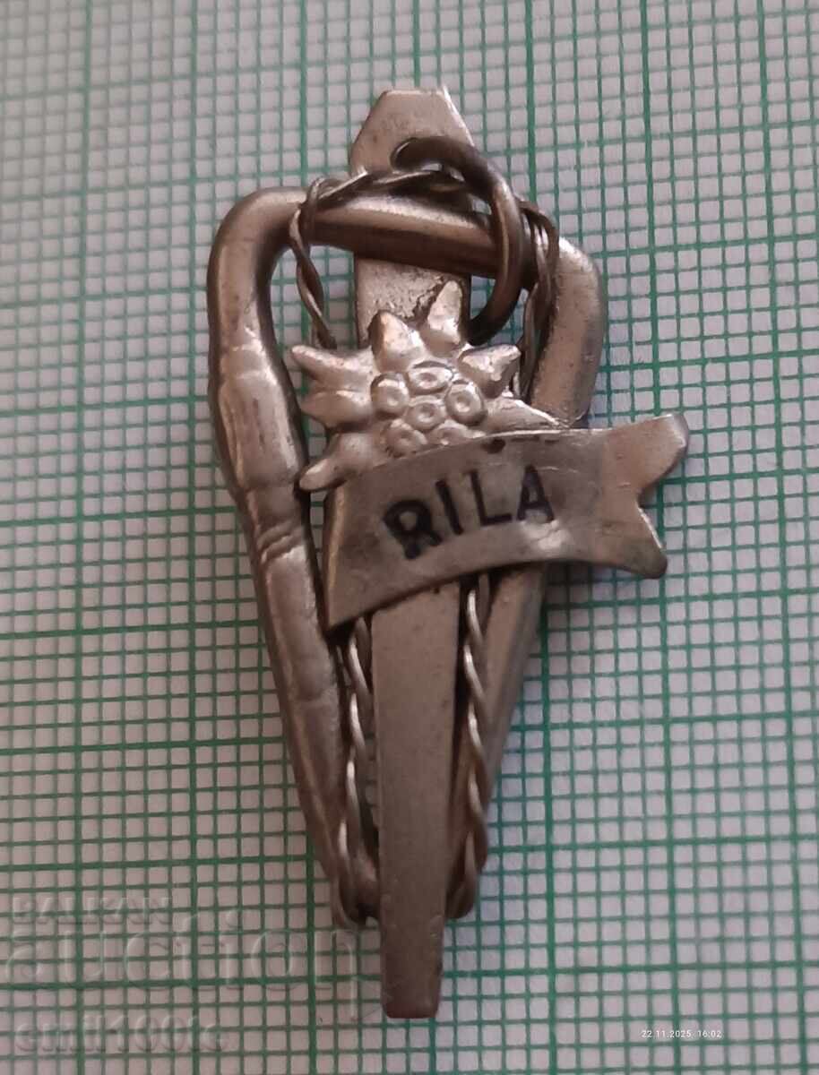 Badge - Rila - mountaineering - carabiner, climbing harness, edelweiss with price 12.00 BGN | € 6.14 Badge - Rila - mountaineering - carabiner, climbing harness, edelweiss with price 12.00 BGN | € 6.14