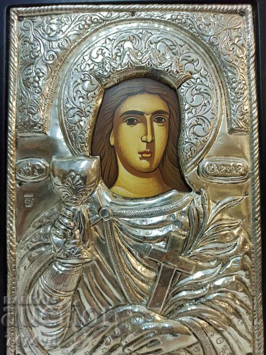 Icoană masivă din argint Sf. Varvara, proba 950 cu preț 250.00 BGN | € 127.82