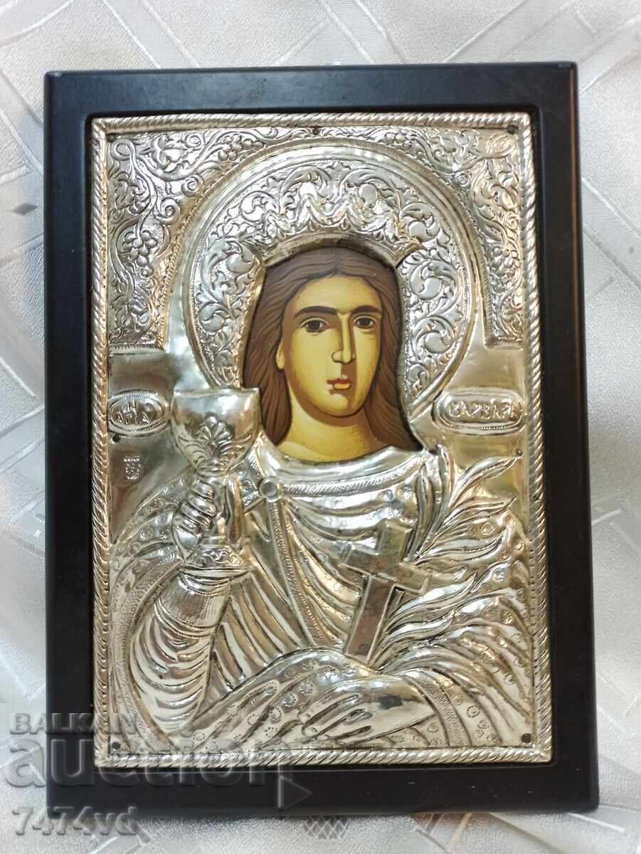 Icoană masivă din argint Sf. Varvara, proba 950