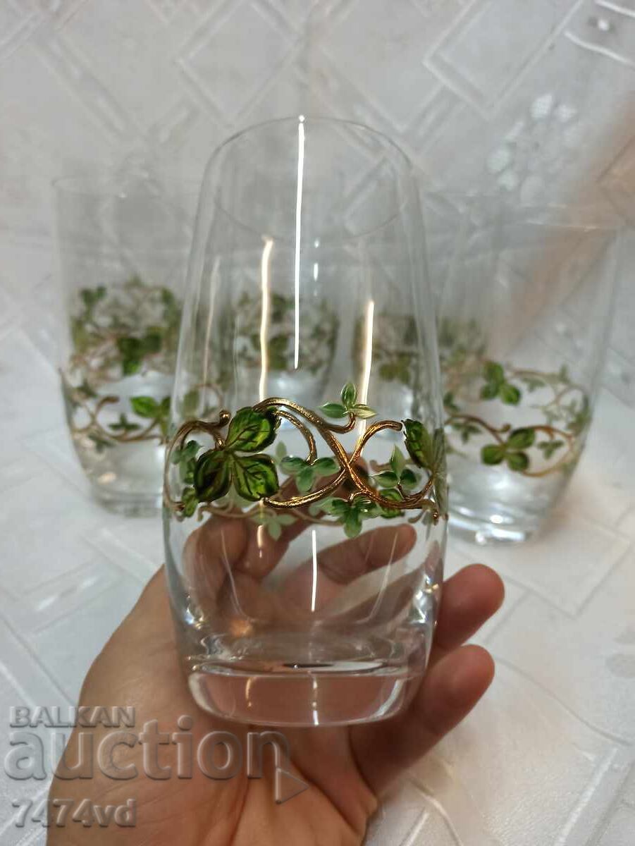Set of crystal glasses, hand-painted with gilded ornaments - 5