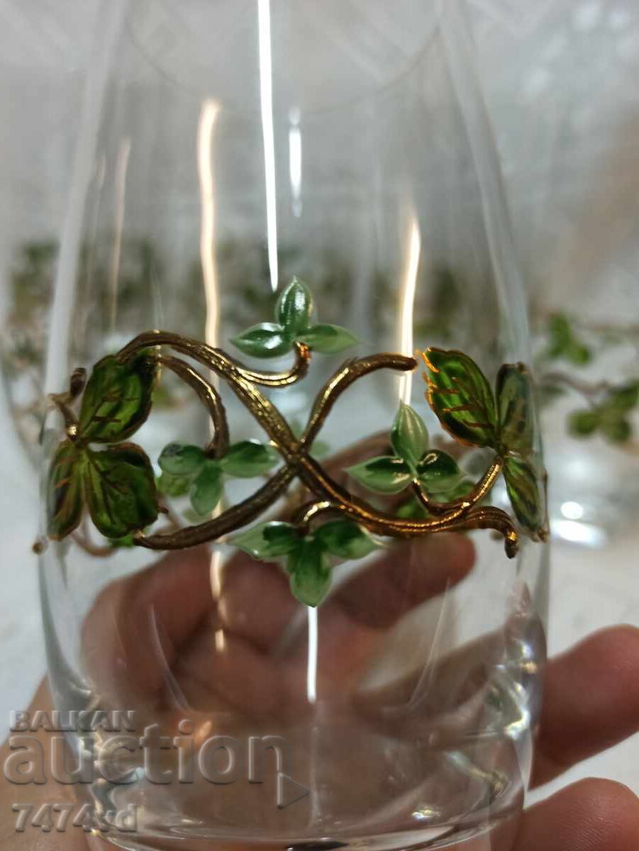 Set of crystal glasses, hand-painted with gilded ornaments - 6