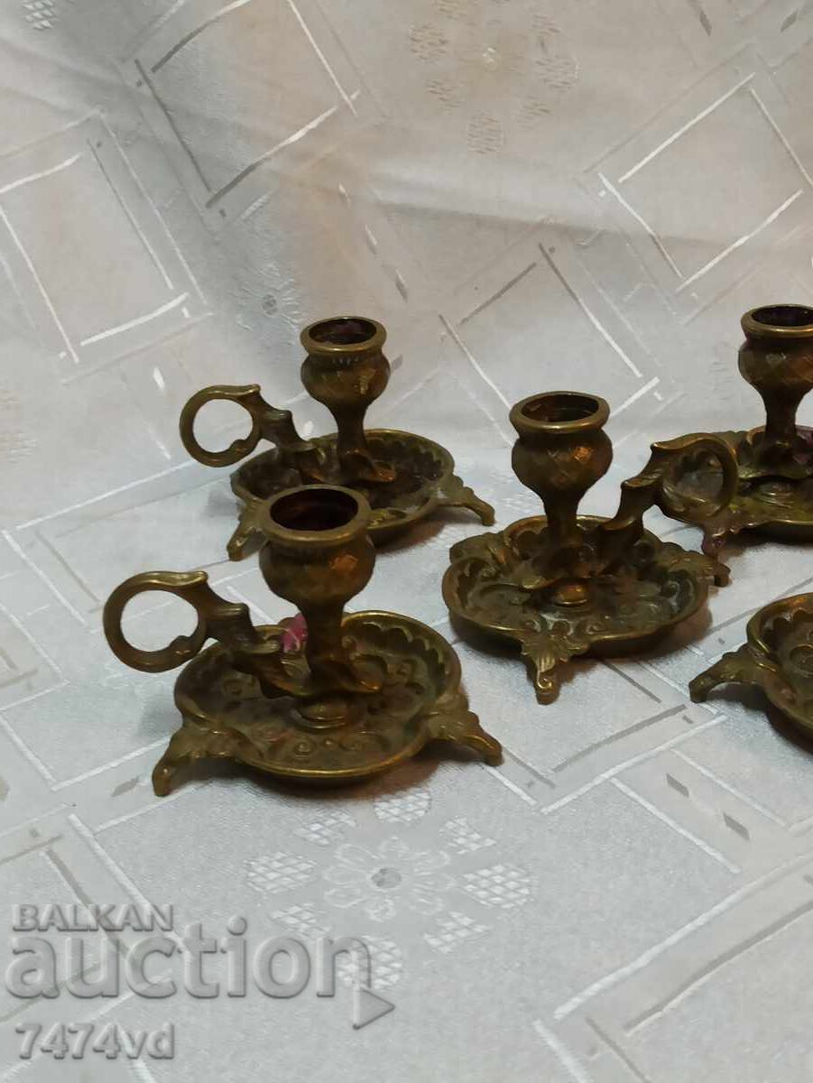 Set of 5 bronze candlesticks with ornaments and handles with price 150.00 BGN | € 76.69