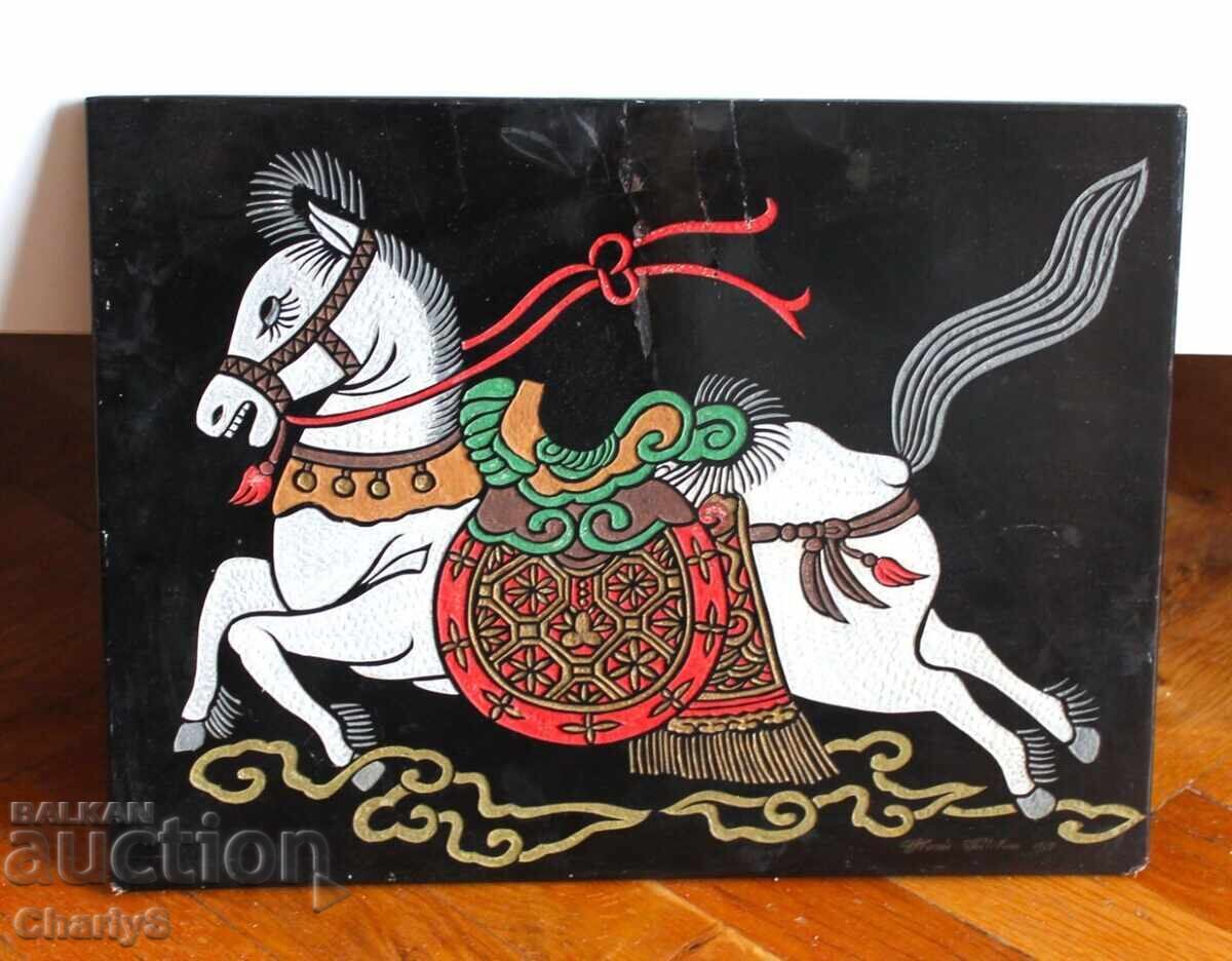 Original Mongolian painting on wood