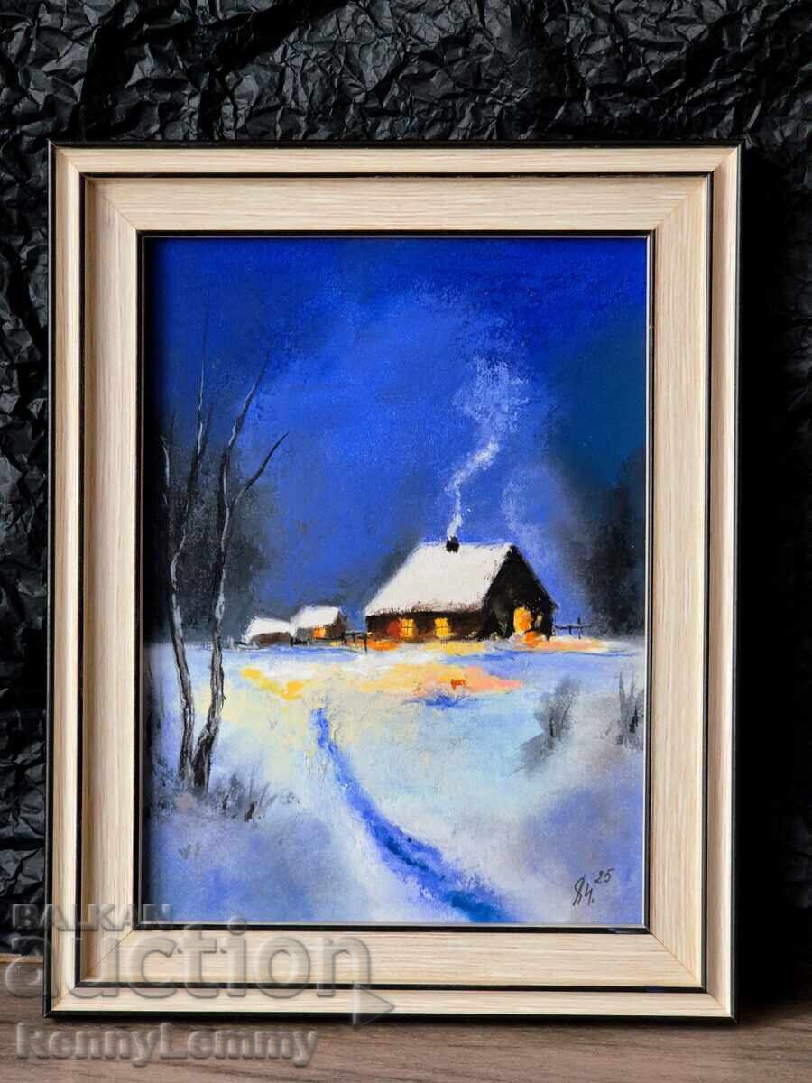 Winter Night, Original Painting, Pastel Winter Night, Original Painting, Pastel