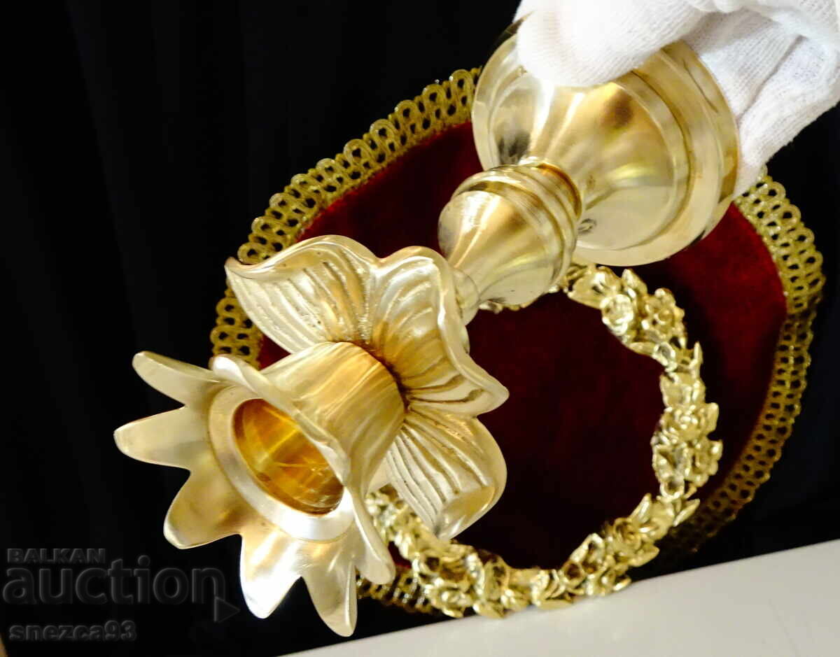 Βικτοριανό χάλκινο κηροπήγιο, λουλούδι - 5