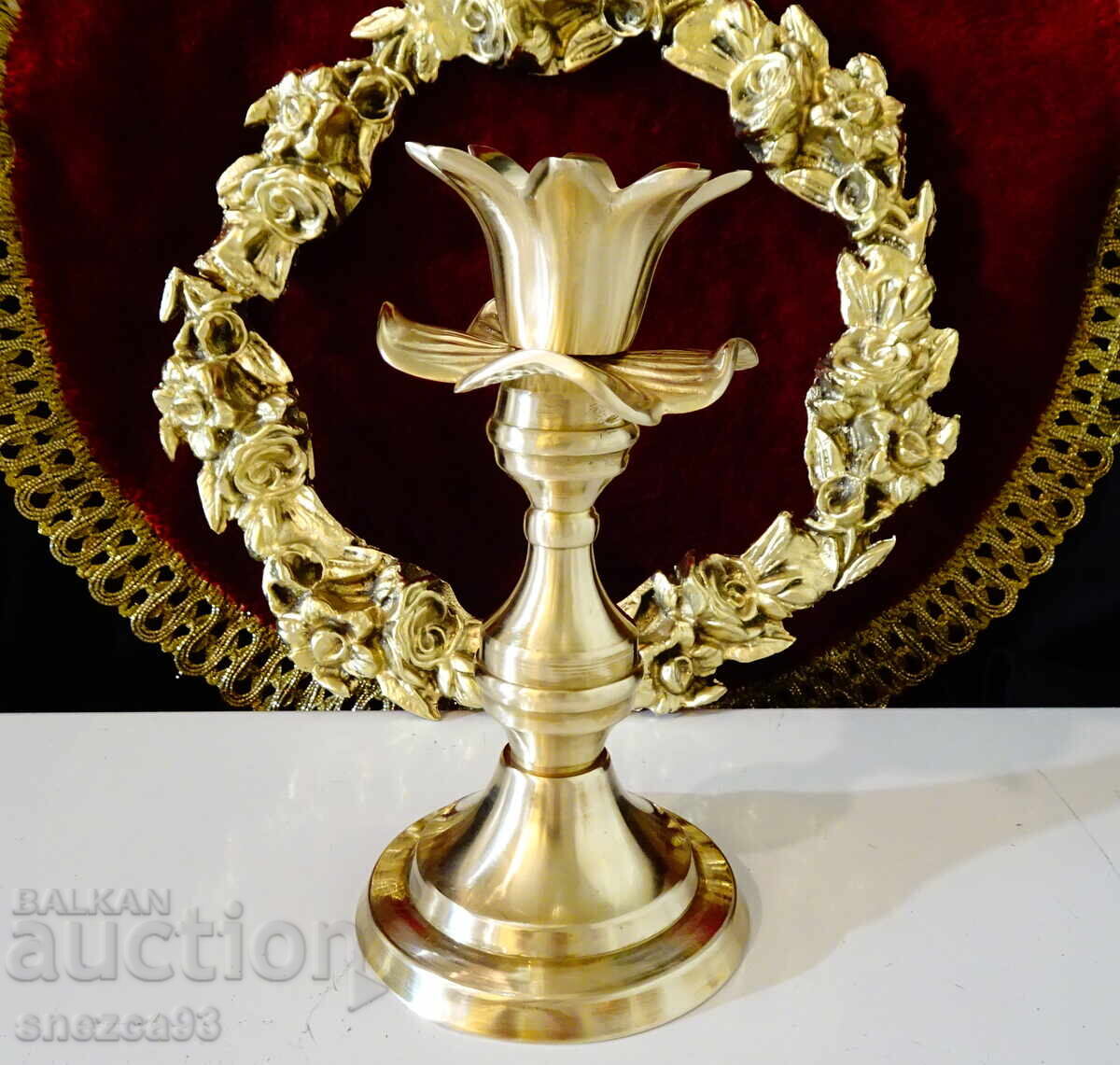 Βικτοριανό χάλκινο κηροπήγιο, λουλούδι - 7