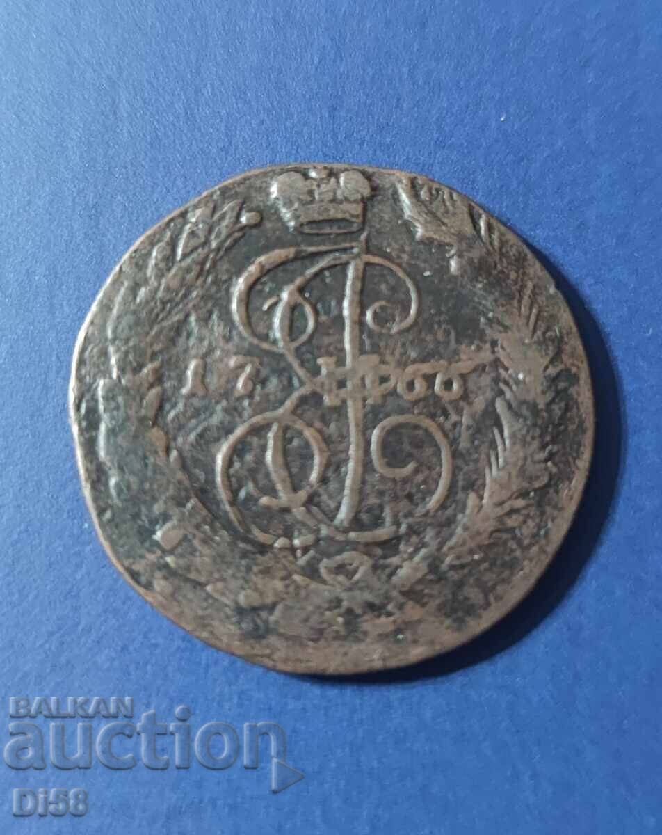 Монета Царска Русия 2 Копейки 1766 г.  БЗЦ