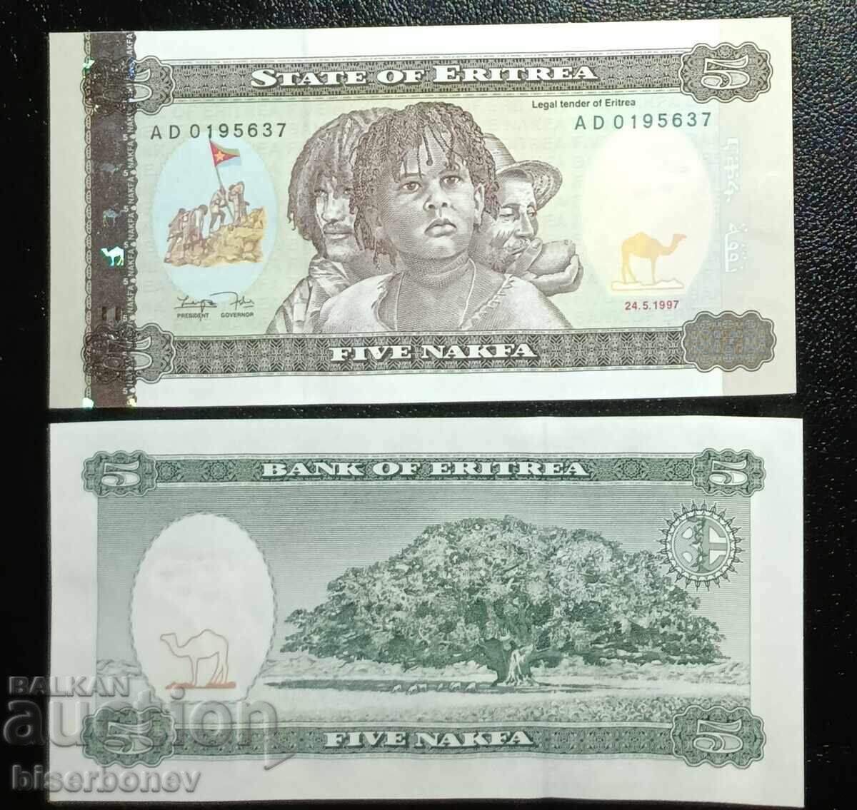 Eritrea, Еритрея, 5 накфа 1997 г, UNC