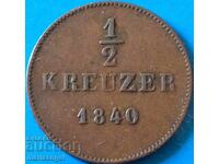 1/2 Kreuzer 1840 Württemberg Germany - rare