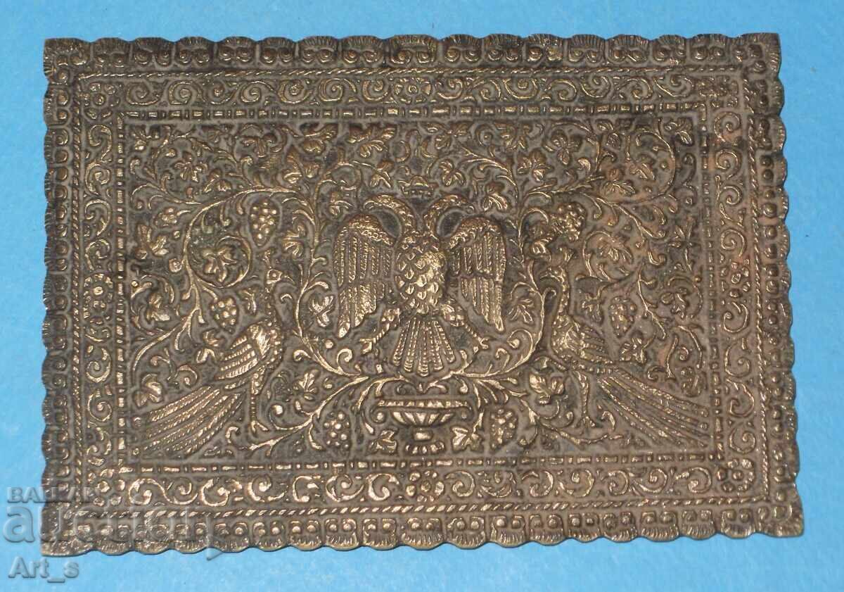 Livrarea Vechi capac de cutie din bronz grecesc cu vultur bicefal și ornamente