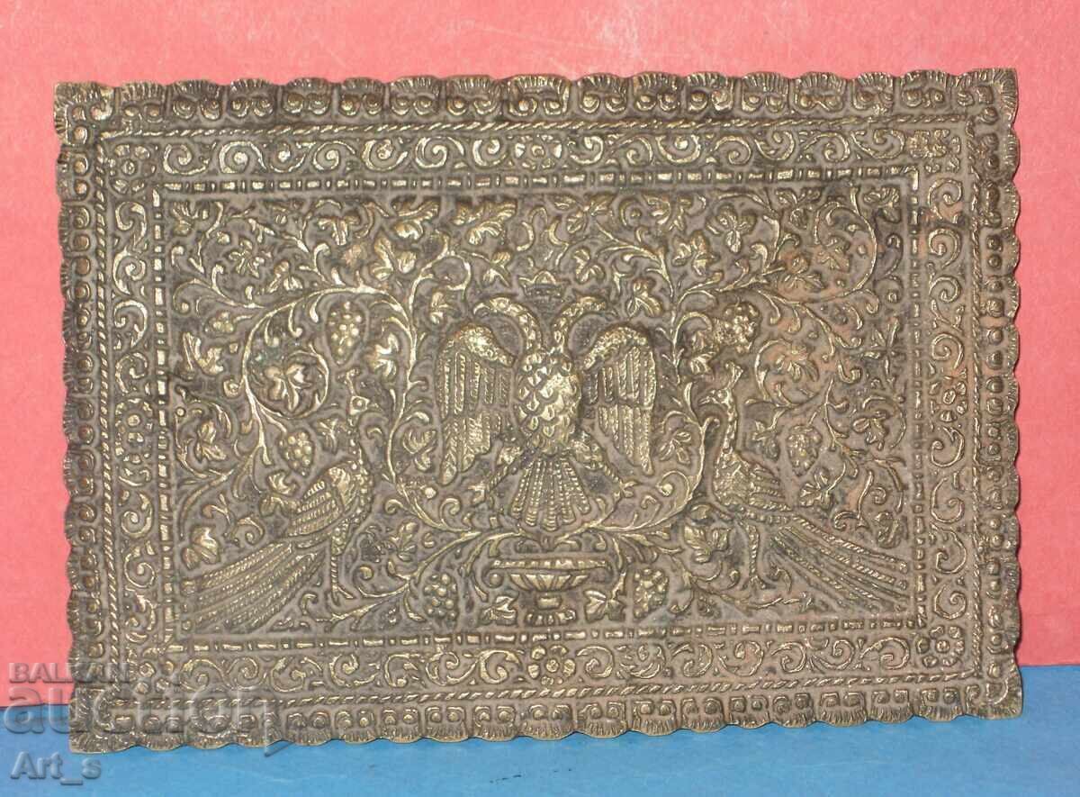 Vechi capac de cutie din bronz grecesc cu vultur bicefal și ornamente - 6