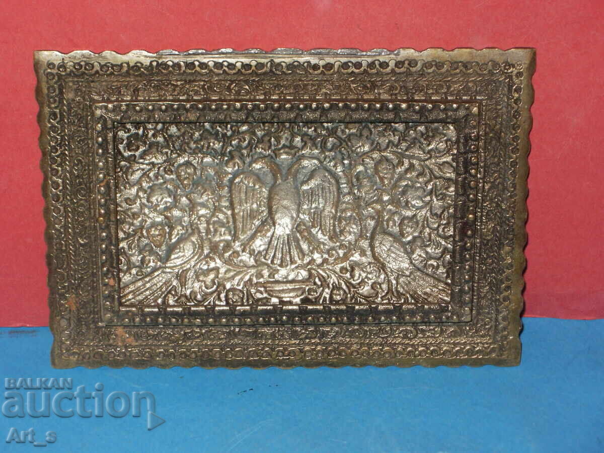 Vechi capac de cutie din bronz grecesc cu vultur bicefal și ornamente - 7