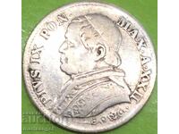 5 Soldi 1867 Vatican Pius IX Patină Argint - Patină RARĂ