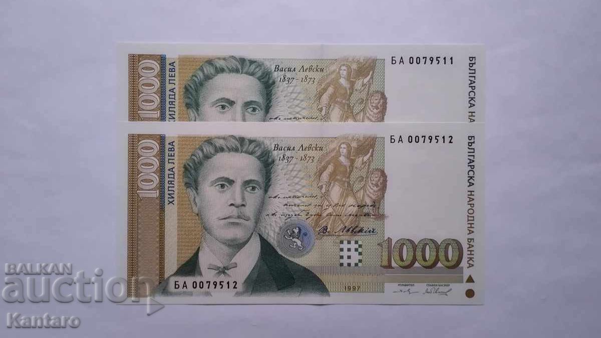 Банкнота - БЪЛГАРИЯ - 1000 лева - 1997 г. -2 броя пор.номера