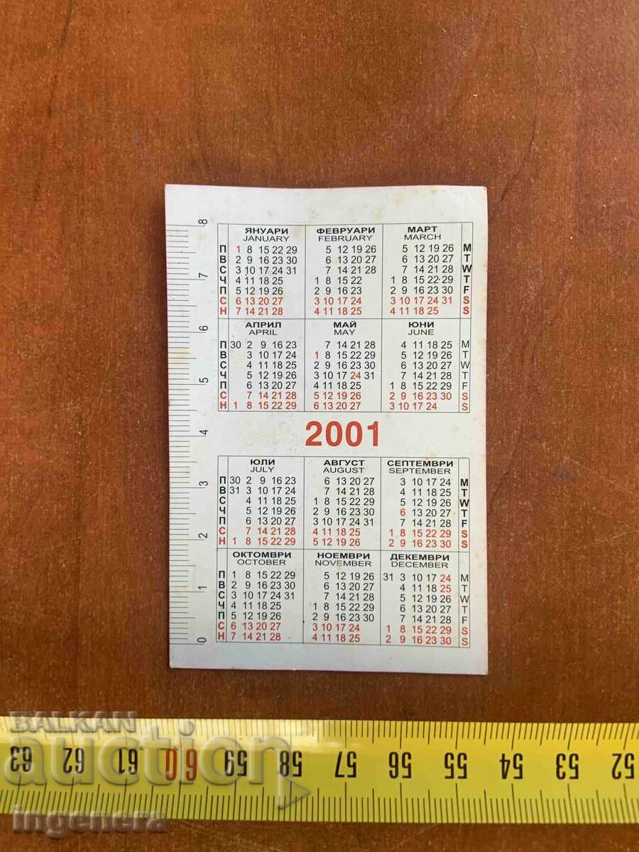 CALENDAR 2001 ANUL