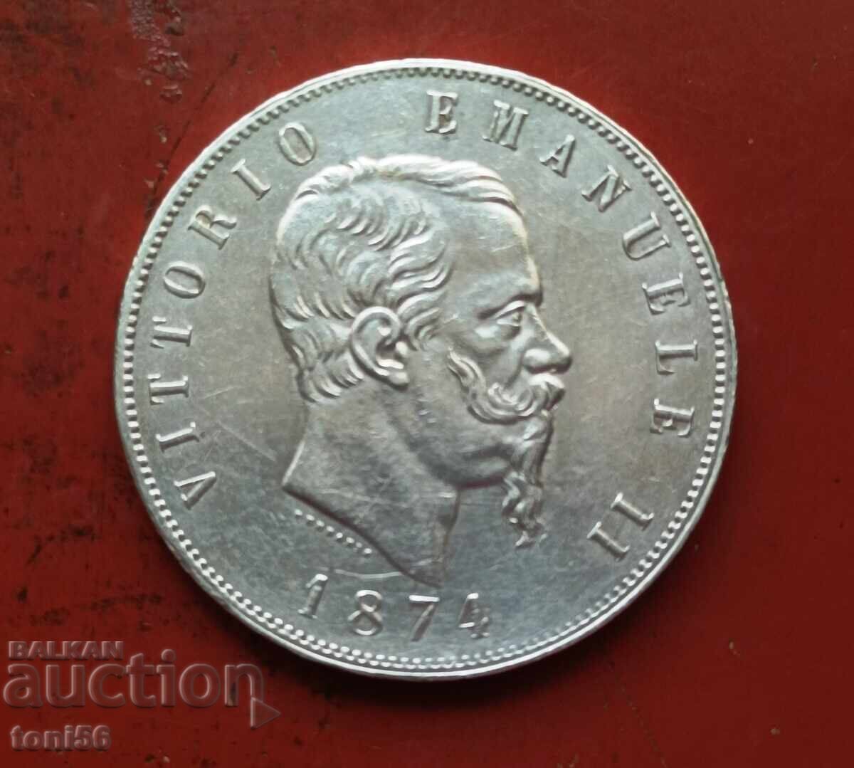 Ιταλία 5 λίρες 1874 - ασήμι Ιταλία 5 λίρες 1874 - ασήμι