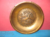 Tavă veche de cupru lucrată manual, gravată de la mijlocul secolului 20