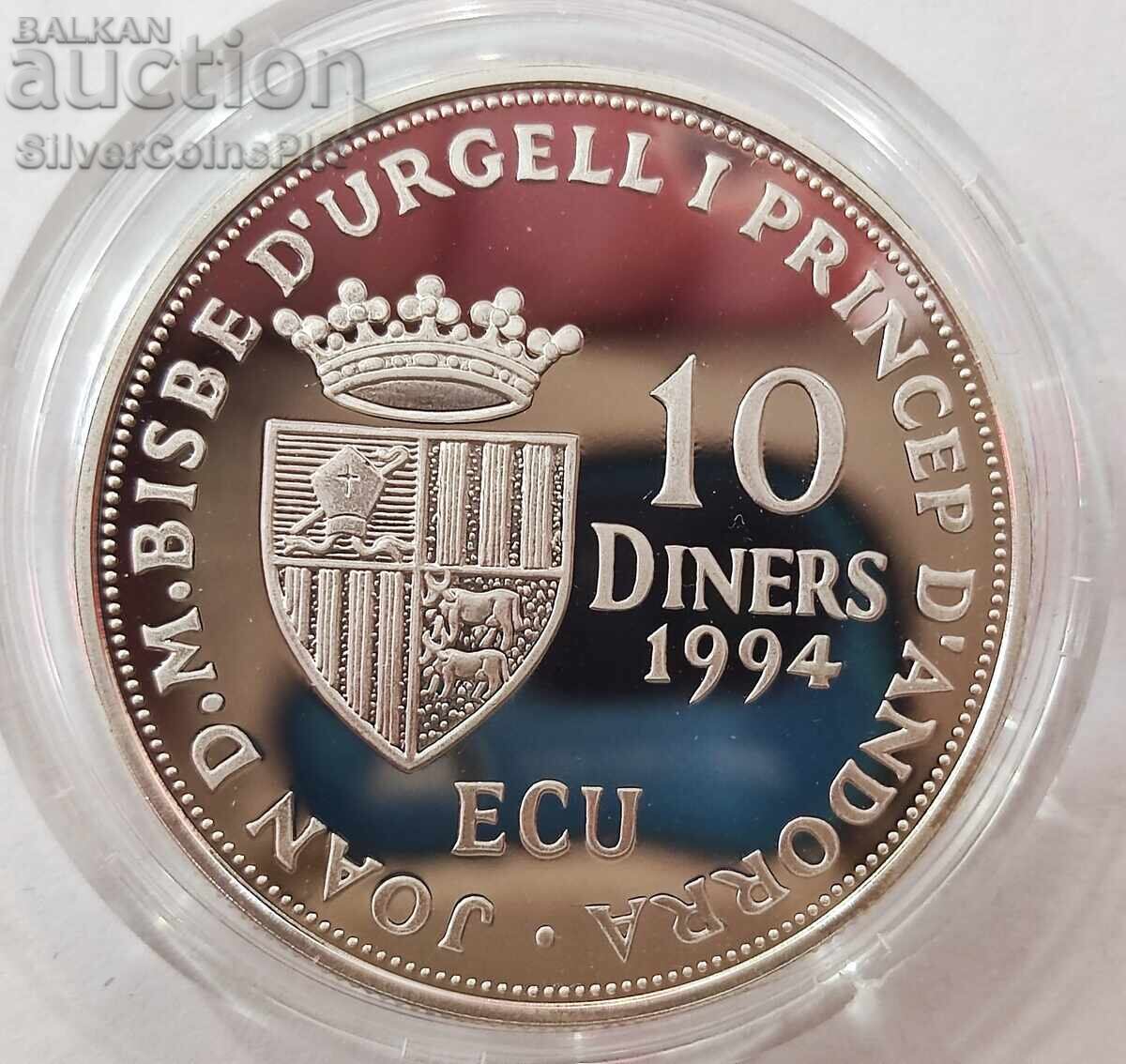 Silver 10 Dinars United Nations 1994 Andorra with price 115.00 BGN | € 58.80 Silver 10 Dinars United Nations 1994 Andorra with price 115.00 BGN | € 58.80