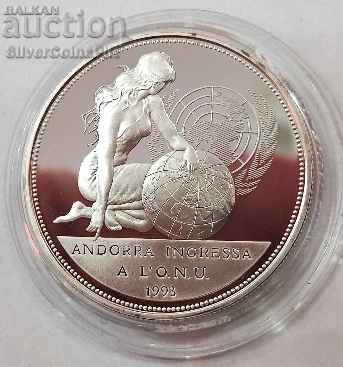 Auction Silver 10 Dinars United Nations 1994 Andorra Auction Silver 10 Dinars United Nations 1994 Andorra