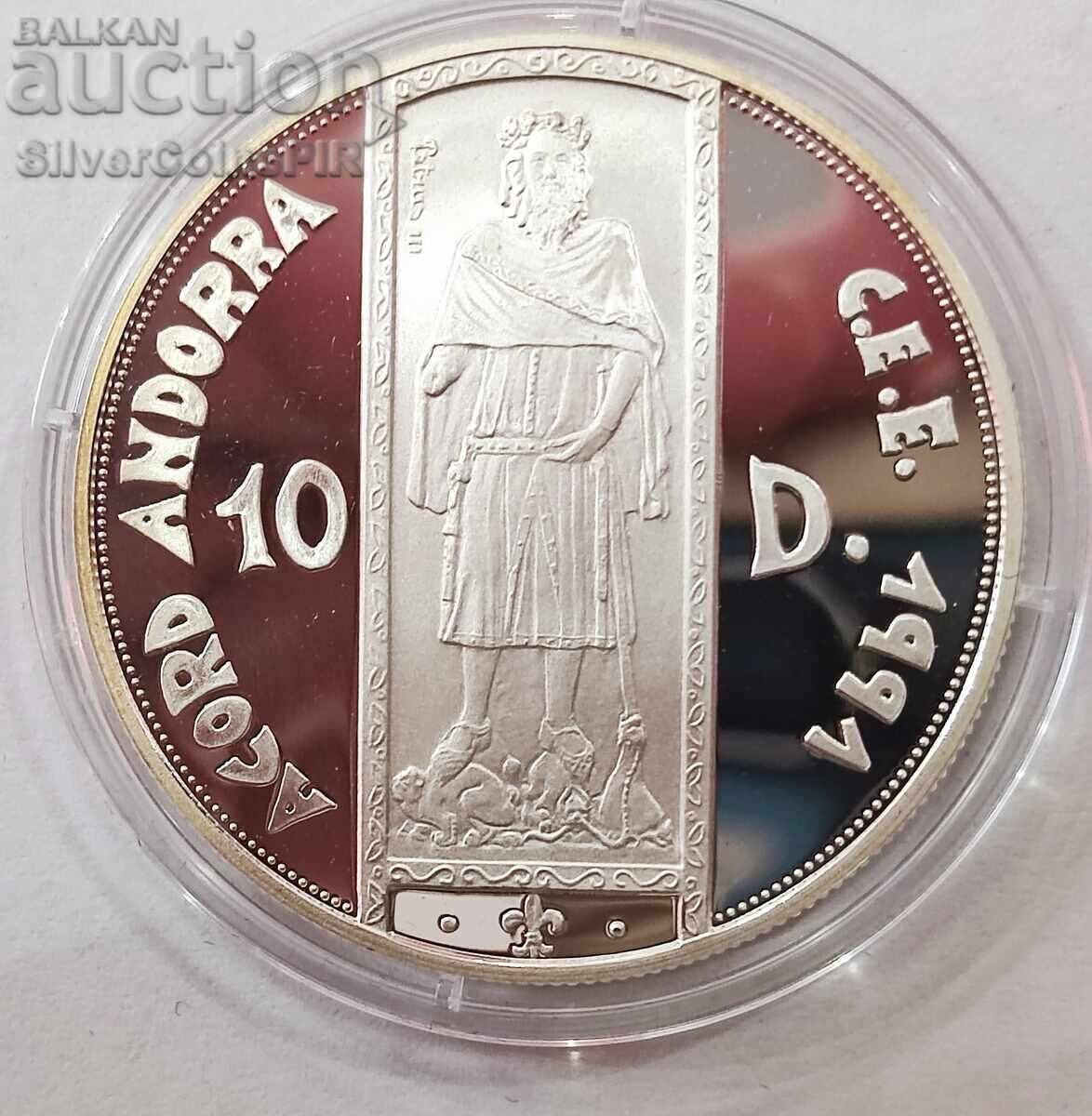 Silver 10 Dinara Peter III 1994 Andorra Silver 10 Dinara Peter III 1994 Andorra