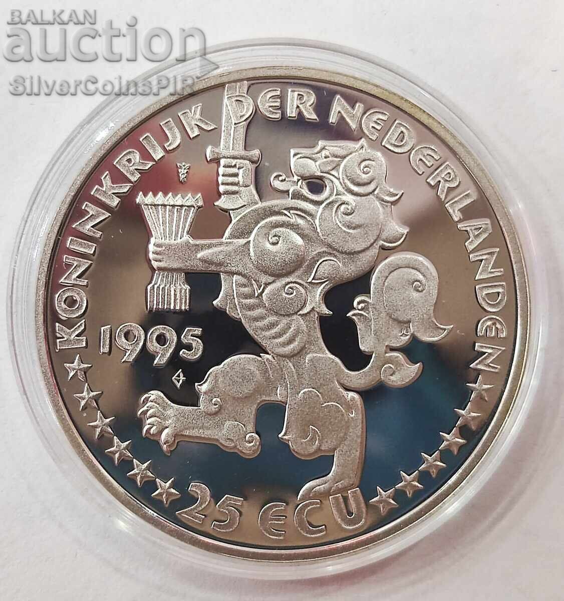 Delivery of Silver 25 ECU Queen Wilhelmina 1995 Netherlands Delivery of Silver 25 ECU Queen Wilhelmina 1995 Netherlands