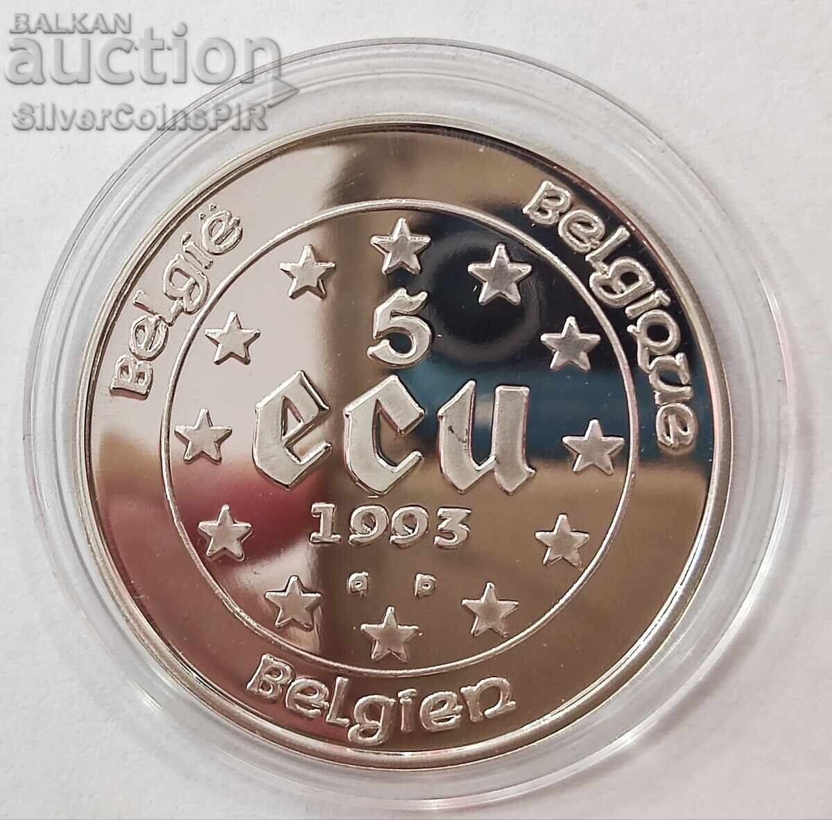 Silver 5 ECU EU Presidency 1993 Belgium - 5 Silver 5 ECU EU Presidency 1993 Belgium - 5